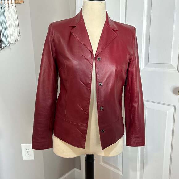 Caslon Jackets & Blazers - Vintage VTG CASLON Red Lambskin Leather Jacket SZ XS Moto Y2K Preppy Retro